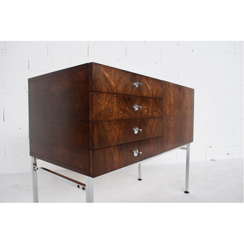 Vintage chest of drawers in rosewood and chromed steel by Alain Richard 1959