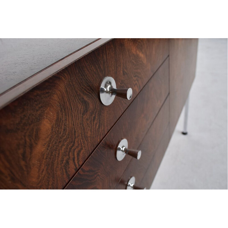 Vintage chest of drawers in rosewood and chromed steel by Alain Richard 1959