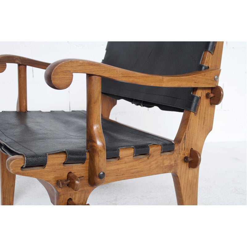 Pair of vintage teak and leather armchairs by Angel Pazmino, USA 1960