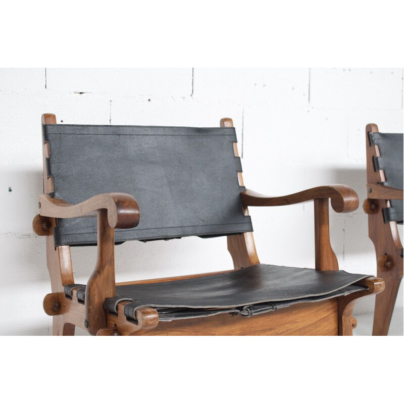 Pareja de sillones vintage de teca y cuero de Angel Pazmino, EE.UU. 1960