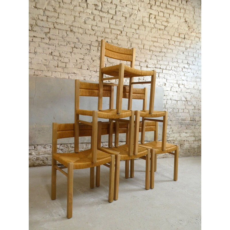 Series of 6 vintage chairs by Pierre Gautier Delaye 1960