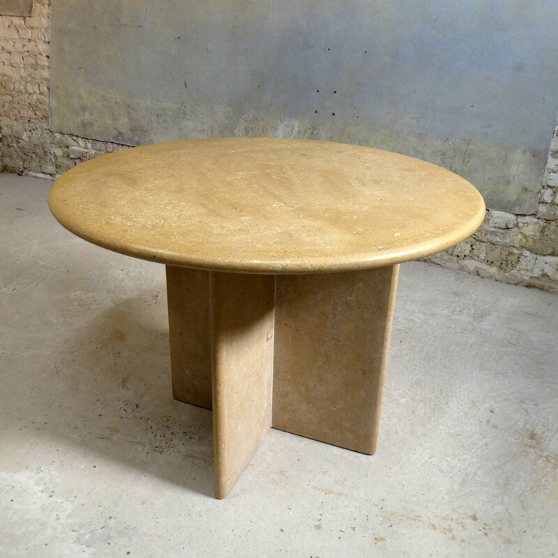 Vintage brown travertine dining table 1970