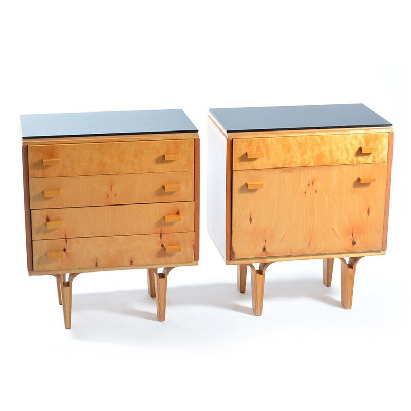 Pair of small chests of drawers with black glass tops - 1960s