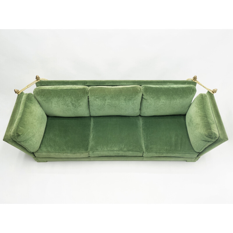 Pair of vintage large neoclassical sofas Jansen House green velvet 1970