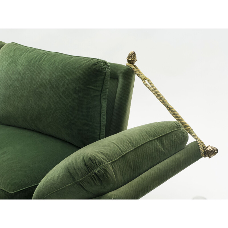 Pair of vintage large neoclassical sofas Jansen House green velvet 1970