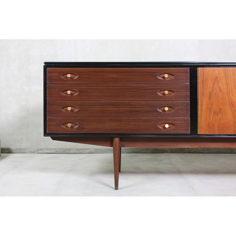 Vintage Sideboard, Black and Teak 1950s