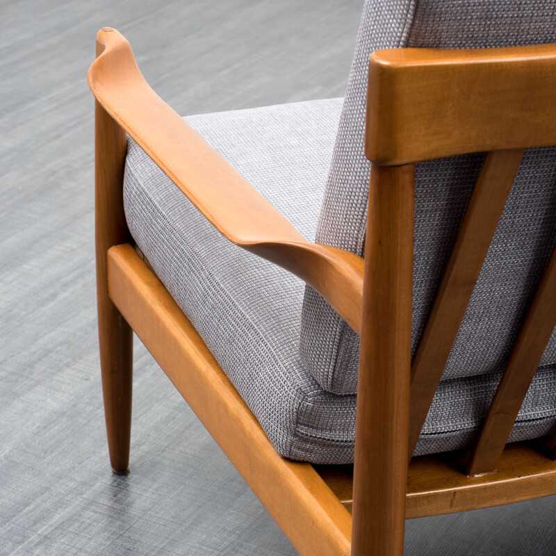 Mid-century three seater sofa in grey fabric and beech - 1960s