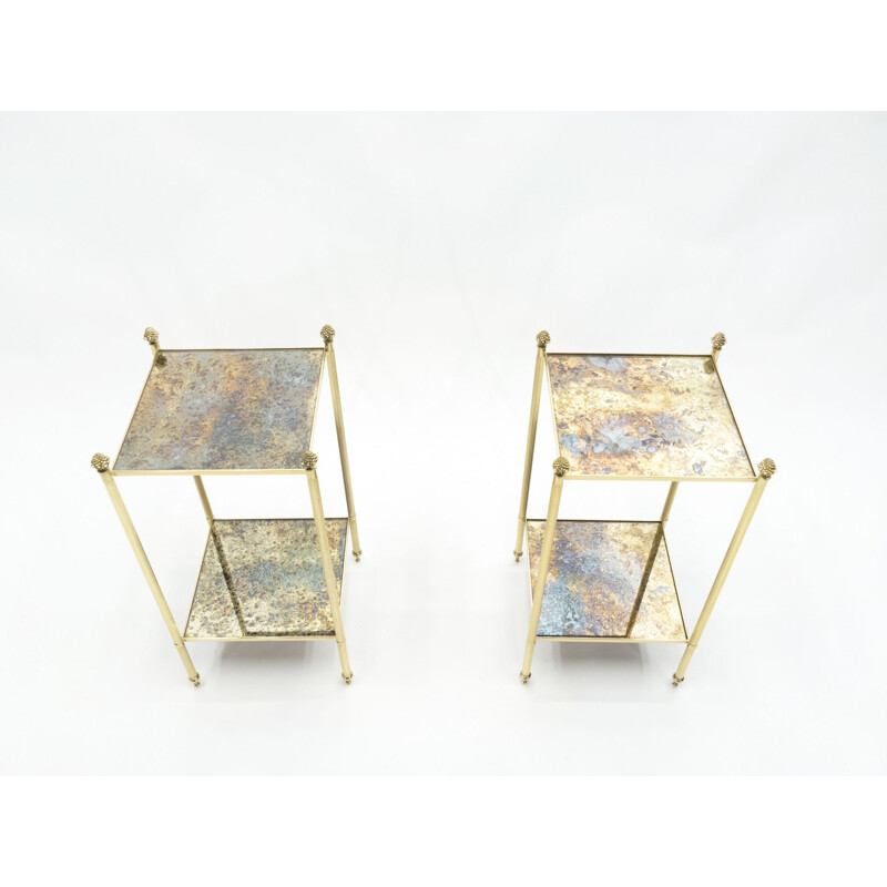 Pair of tables end tables vintage brass sofa mirror Maison Jansen 1960