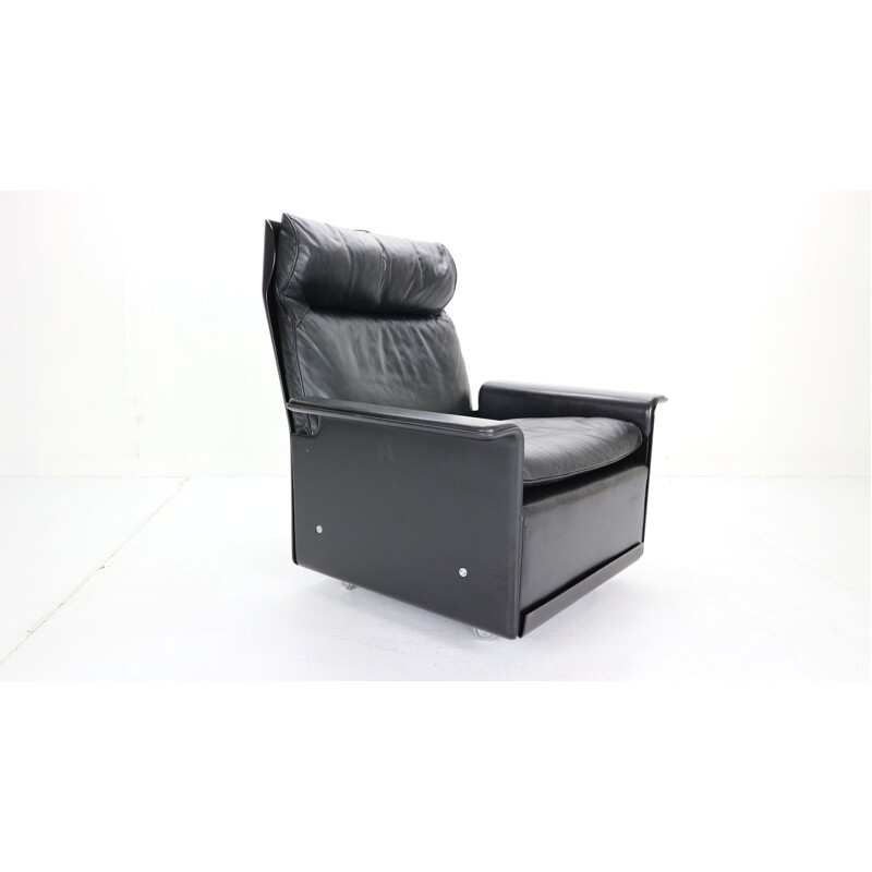 Vintage Black Leather Lounge Chair Dieter Rams "model-620" for Vitsœ, 1970