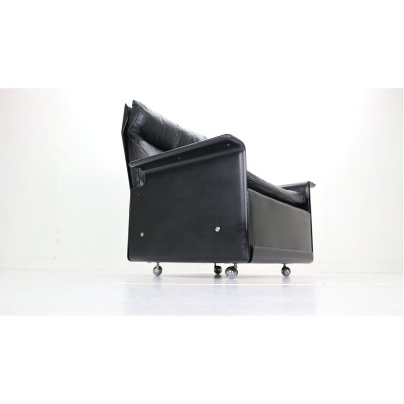 Fauteuil lounge vintage en cuir noir Dieter Rams "modèle-620" pour Vitsœ, 1970