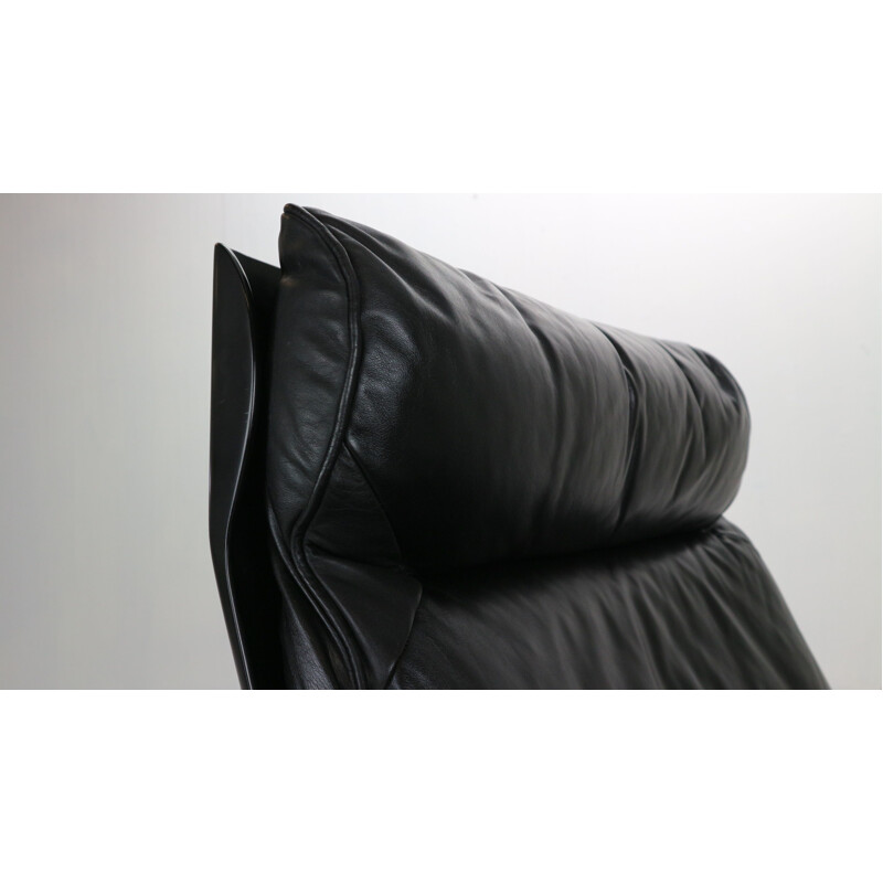 Fauteuil lounge vintage en cuir noir Dieter Rams "modèle-620" pour Vitsœ, 1970