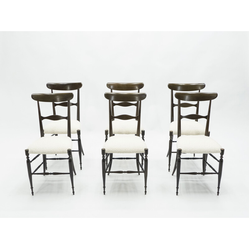 Set of 6 vintage Campanino Chiavari walnut chairs by Fratelli Levaggi 1950