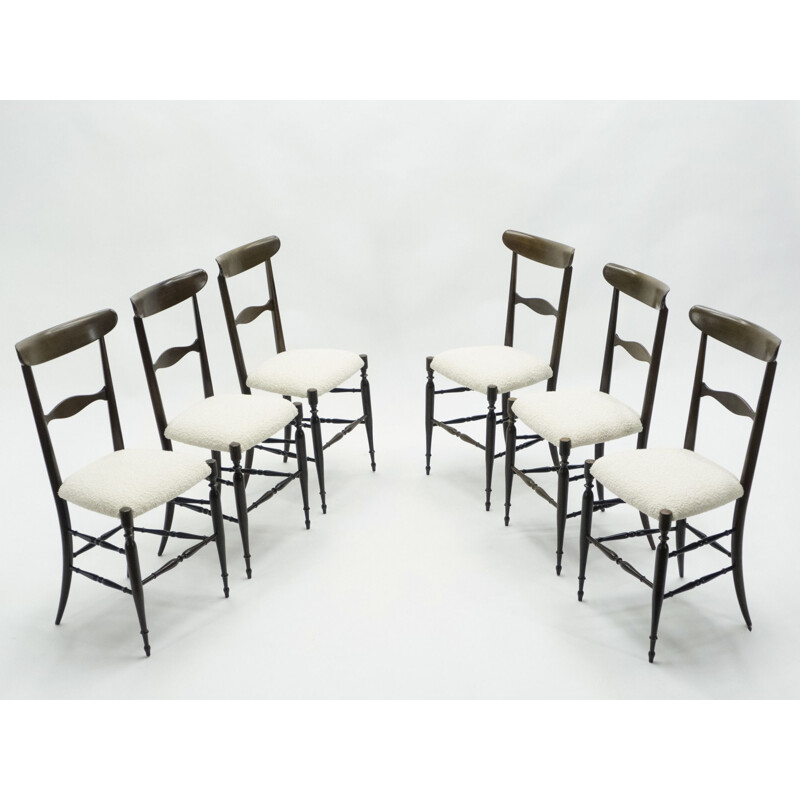 Set of 6 vintage Campanino Chiavari walnut chairs by Fratelli Levaggi 1950