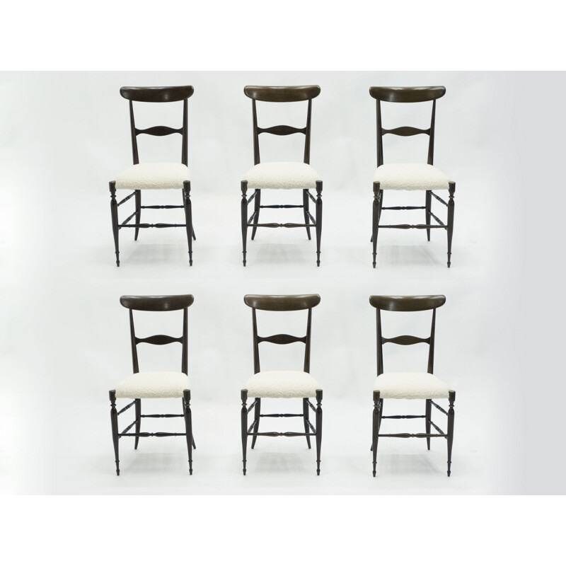 Set of 6 vintage Campanino Chiavari walnut chairs by Fratelli Levaggi 1950