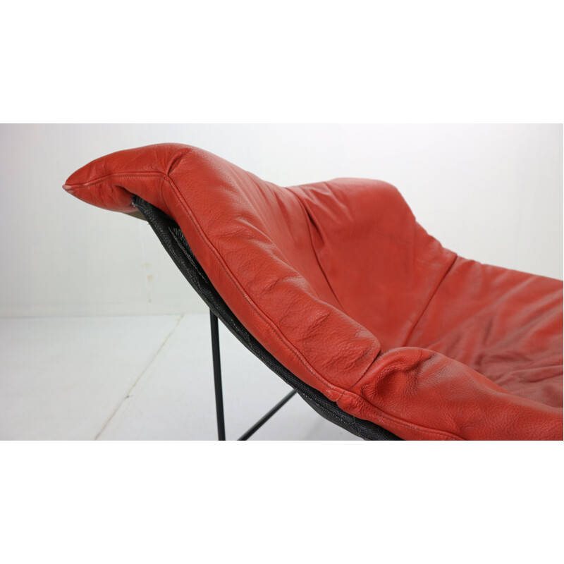 Paire de "Butterfly Chair" en cuir rouge Vintage par Gerard van den Berg Minimaliste 1980
