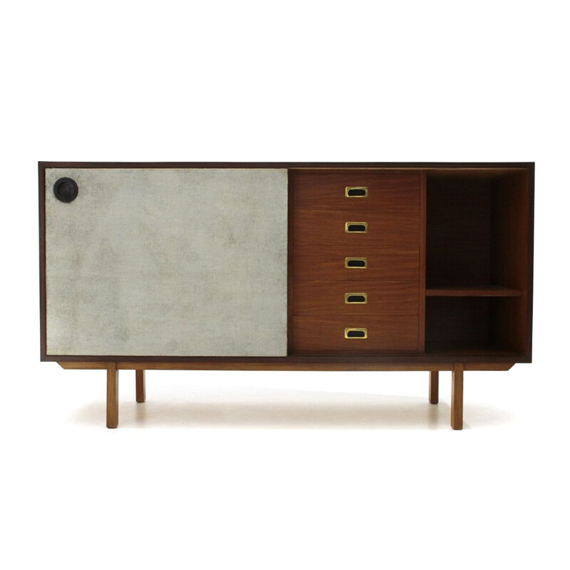 Vintage Sideboard with colored doors with a chest of drawers inside, 1960