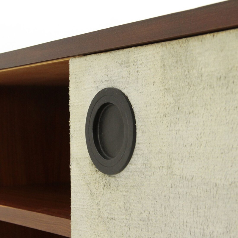 Vintage Sideboard with lined doors and open compartment, 1960