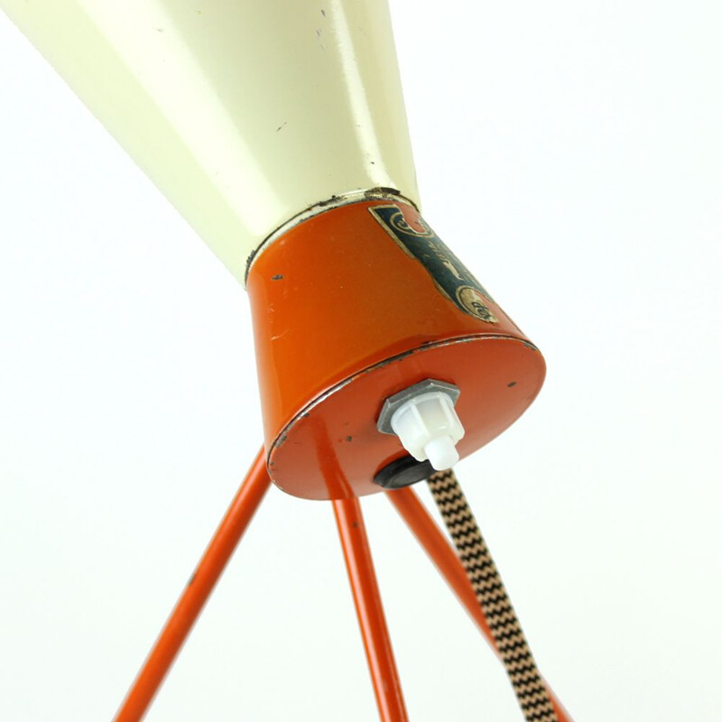 Vintage cream and orange metal table lamp by Josef Hurka for Napako, Czechoslovakia 1950
