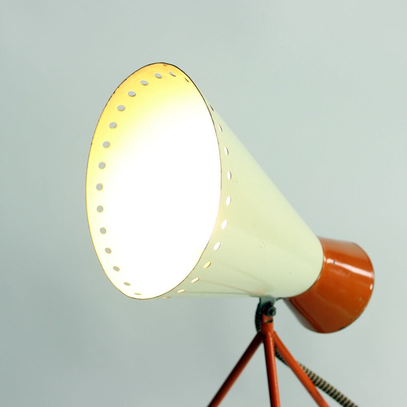 Vintage cream and orange metal table lamp by Josef Hurka for Napako, Czechoslovakia 1950