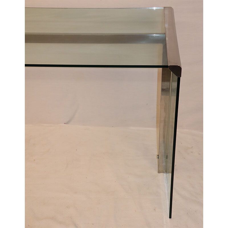 Vintage Gallotti and Radice desk in glass and chrome 1970