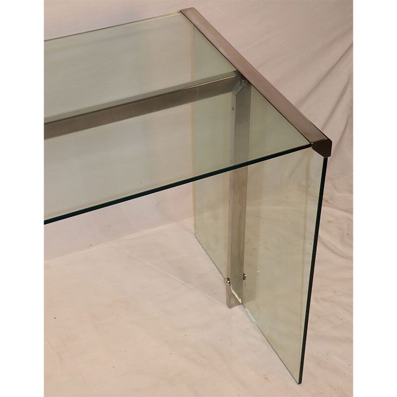 Vintage Gallotti and Radice desk in glass and chrome 1970