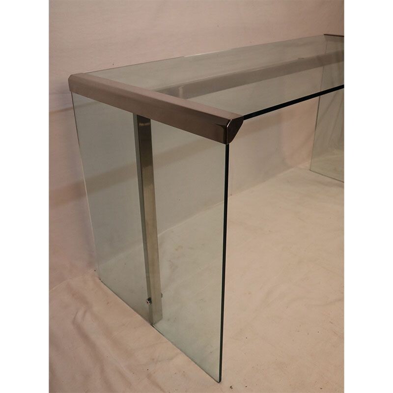 Vintage Gallotti and Radice desk in glass and chrome 1970