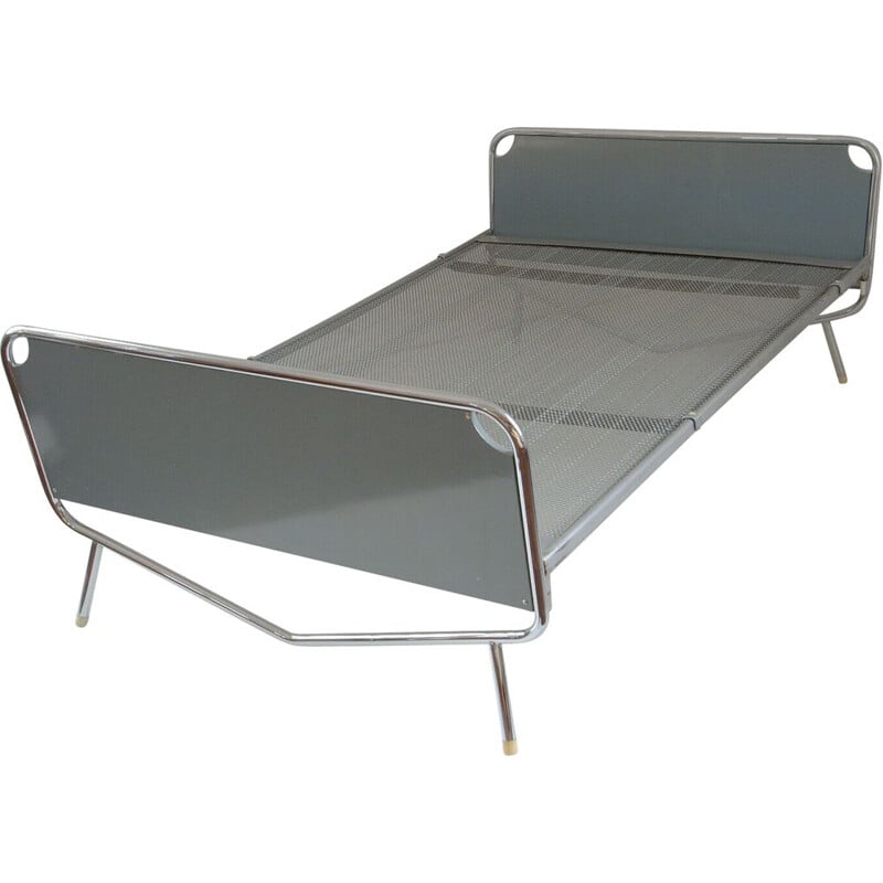 Chromed vintage bed by Wim Rietveld for Auping, 1960