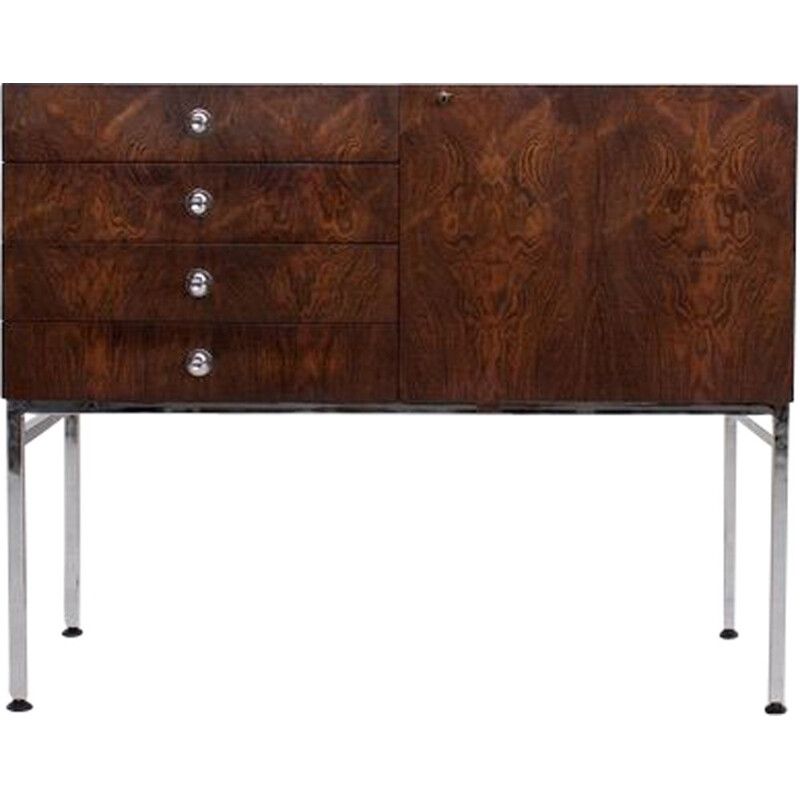 Vintage chest of drawers in rosewood and chromed steel by Alain Richard 1959