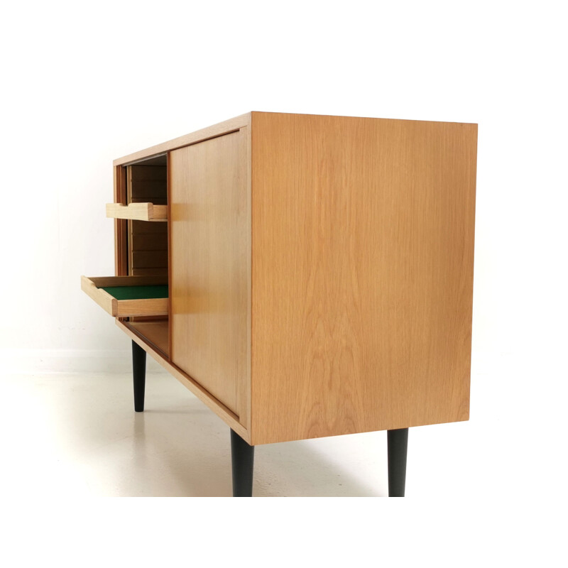 Vintage oak Tambour Sideboard by Hundevad, Denmark 1970