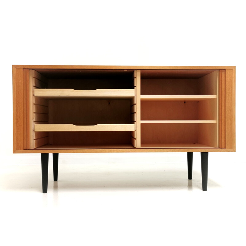 Vintage oak Tambour Sideboard by Hundevad, Denmark 1970