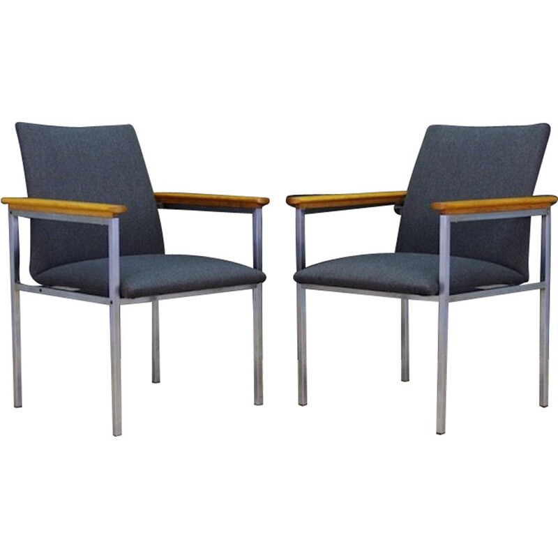 Pair of  vintage danish  armchairs for France & Son in grey fabric and metal, 1970	