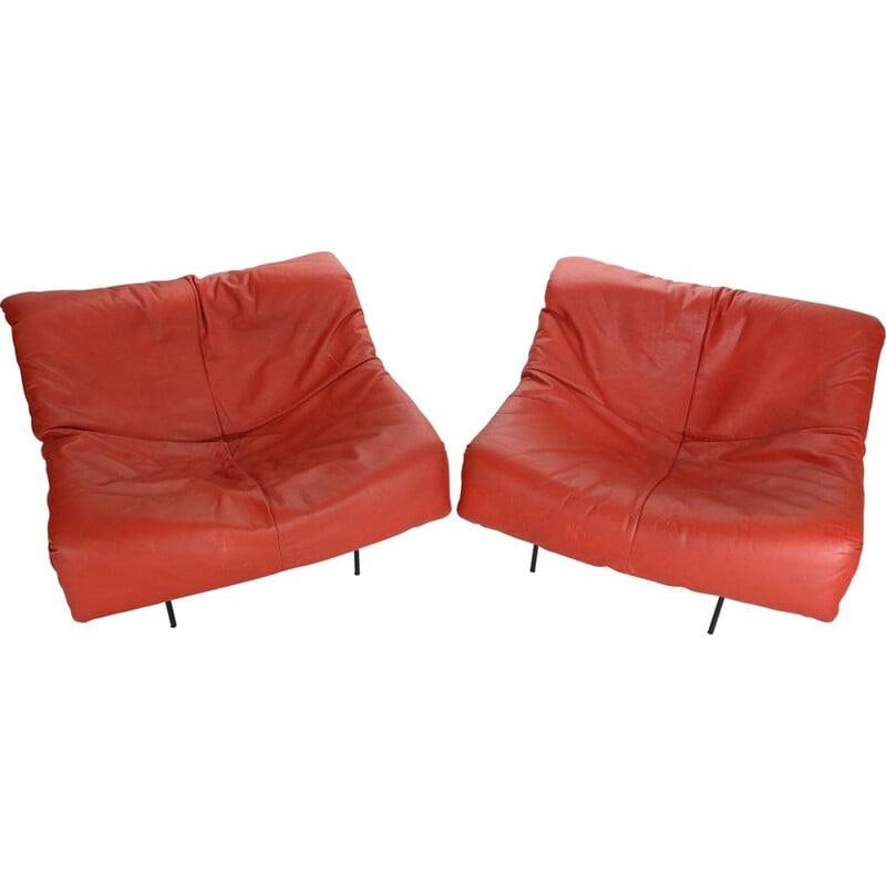 Pair of vintage  "Butterfly Chair" in red leather by Gerard van den Berg Minimalist 1980