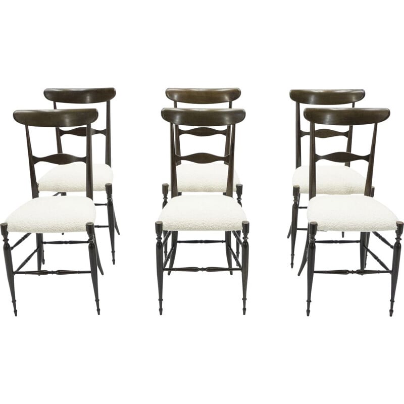 Set aus 6 Vintage-Stühlen Campanino Chiavari in Walnuss von Fratelli Levaggi 1950