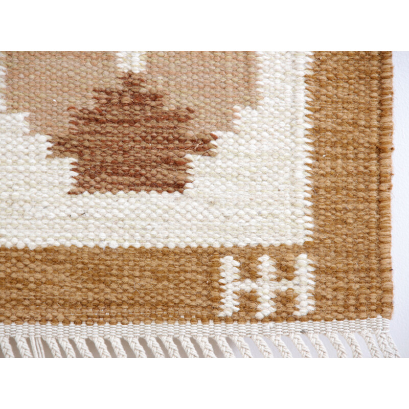 Tapete de lã escandinavo tecido à mão de Rolakan, Suécia