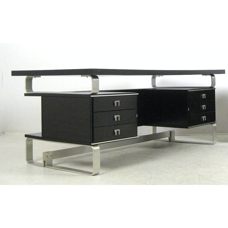 Large Abbondinterni design desk, mahogany and brushed steel, Italy 1970