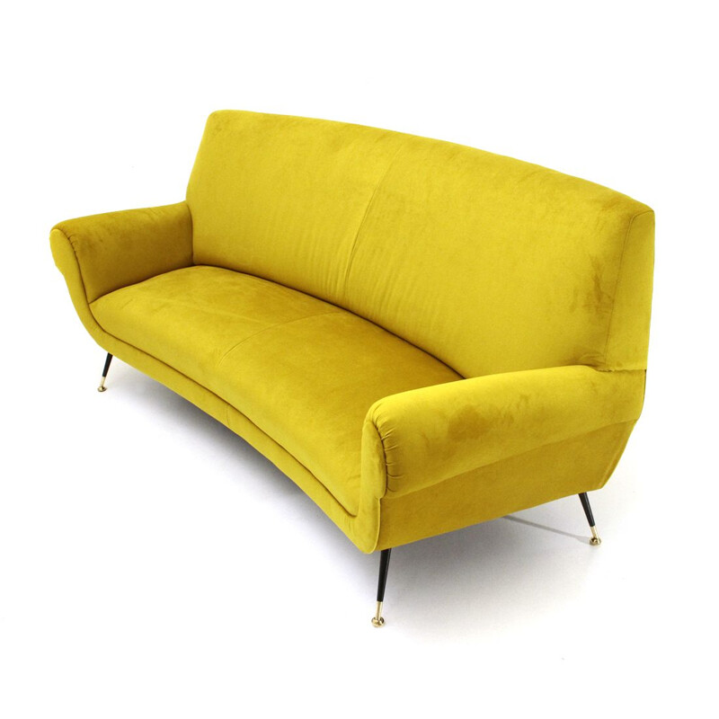 Vintage 3 seater sofa in yellow velvet 1960