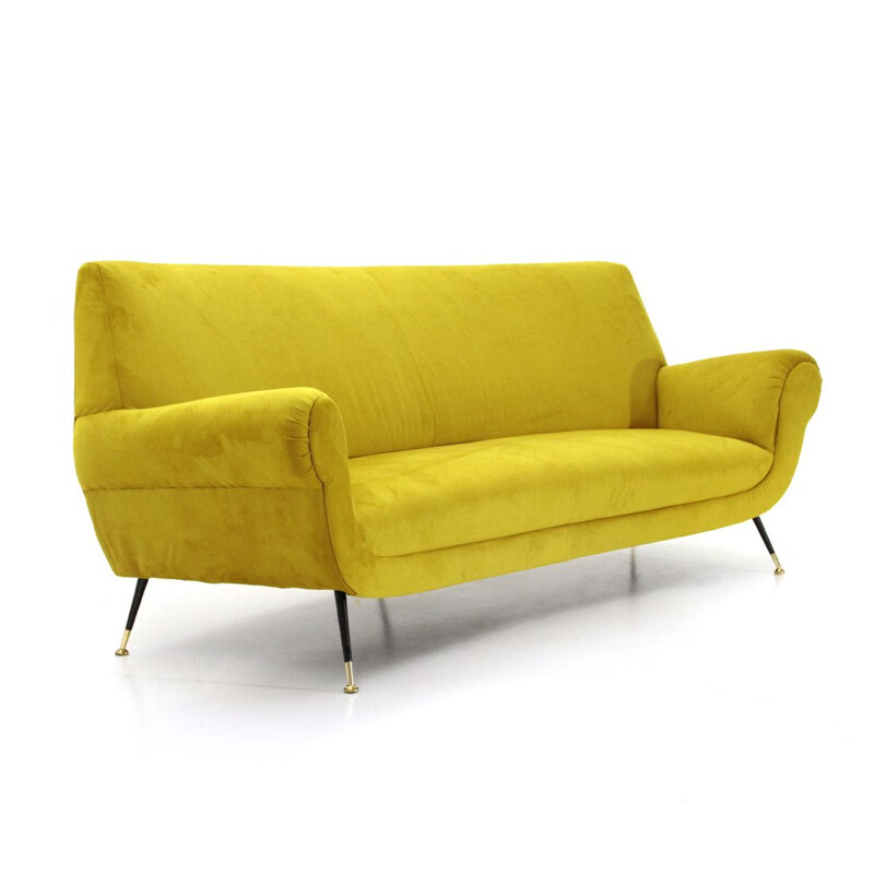 Vintage 3 seater sofa in yellow velvet 1960