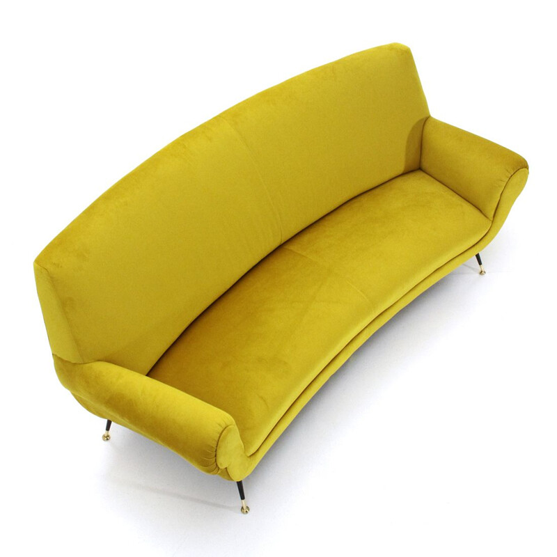 Vintage 3 seater sofa in yellow velvet 1960