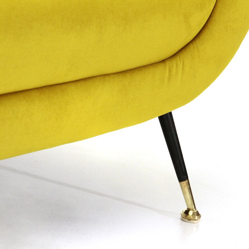 Vintage 3 seater sofa in yellow velvet 1960