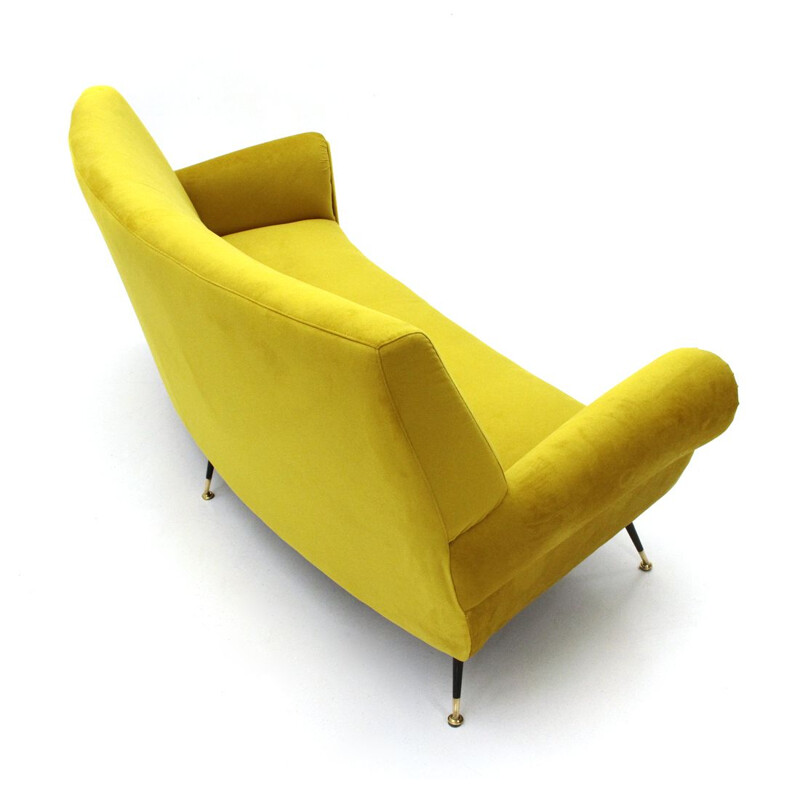 Vintage 3 seater sofa in yellow velvet 1960