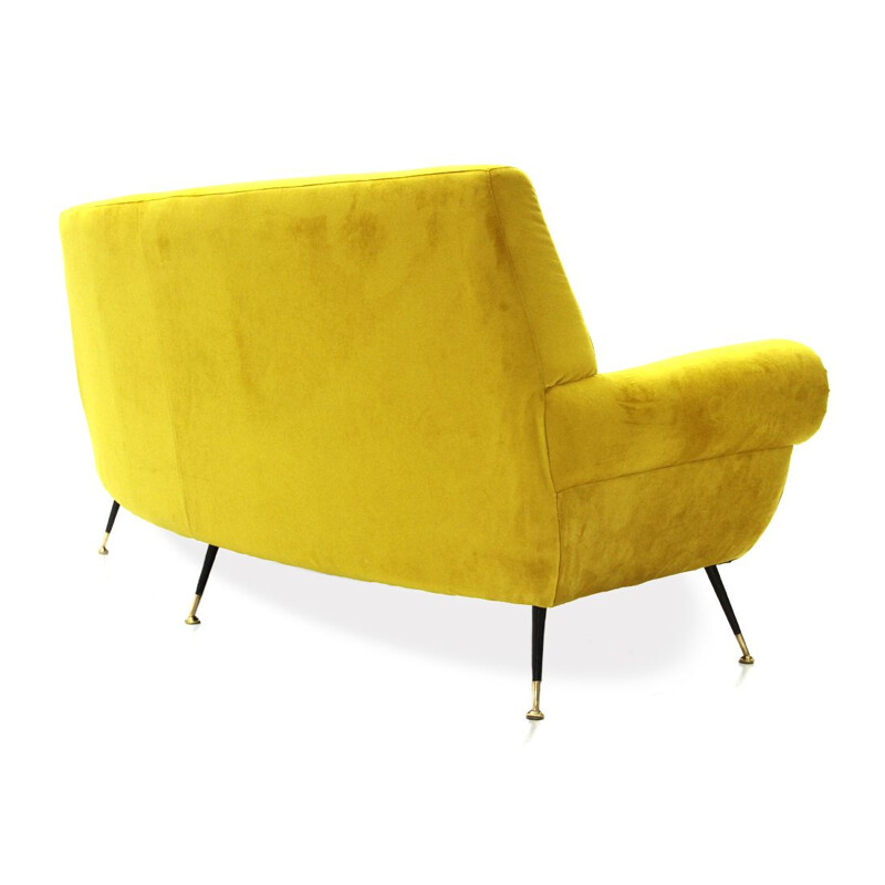 Vintage 3 seater sofa in yellow velvet 1960