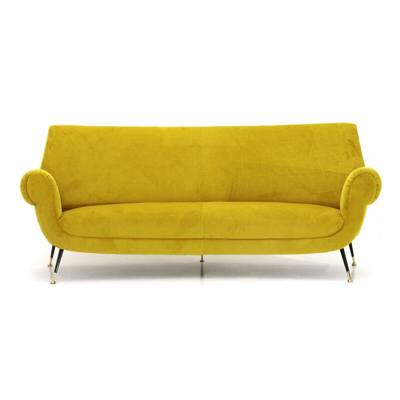 Vintage 3 seater sofa in yellow velvet 1960