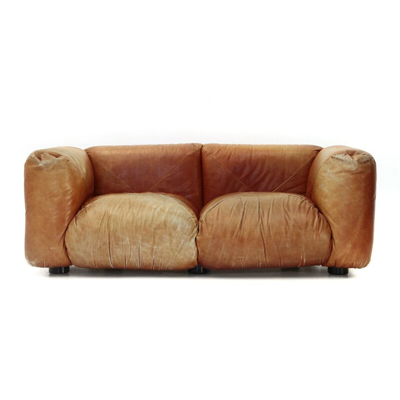 Vintage 2-seater 'Marenco' sofa in leather by Mario Marenco for Arflex, 1970