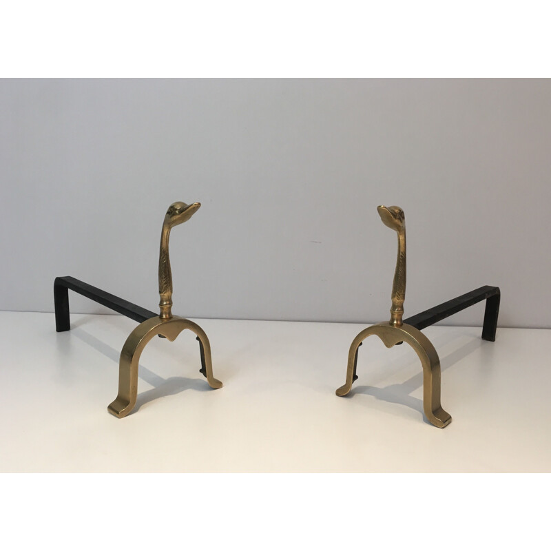 Coppia di candelabri d'epoca in ottone a forma di anatra, 1970