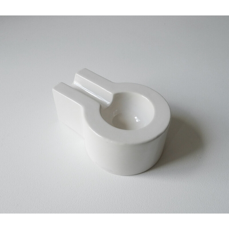 Vintage white "Yantra" Series glazed ceramic ashtray by Ettore Sottsass 1980