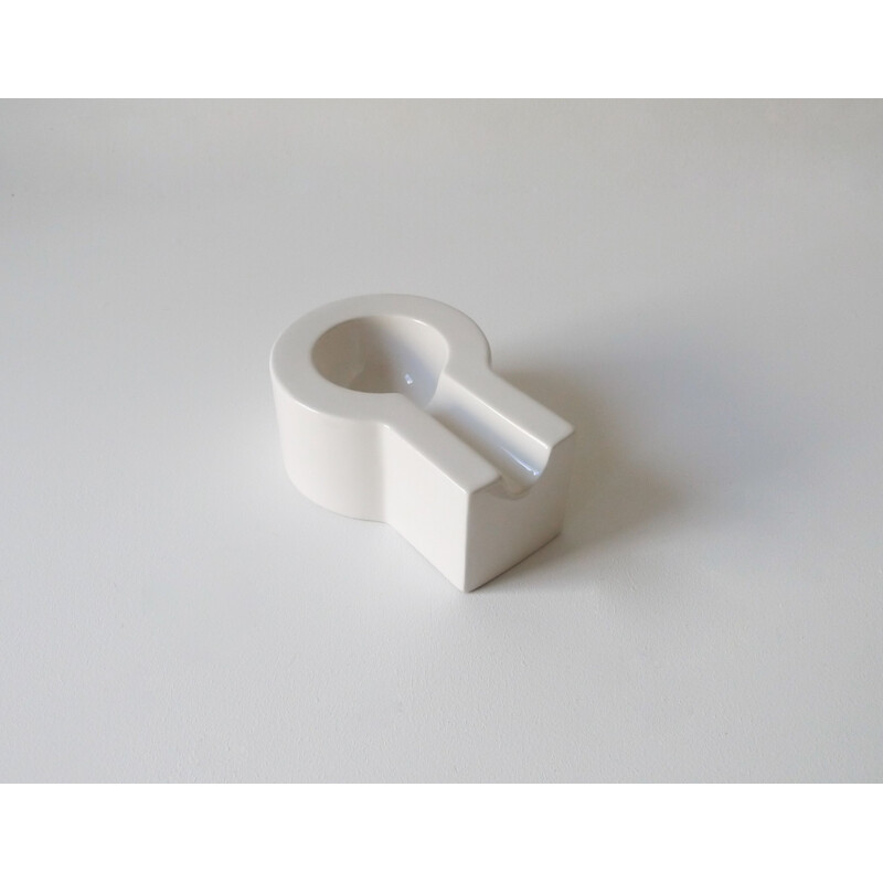 Vintage white "Yantra" Series glazed ceramic ashtray by Ettore Sottsass 1980