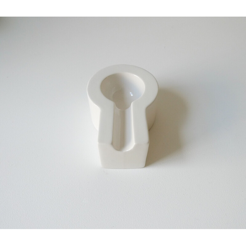 Vintage white "Yantra" Series glazed ceramic ashtray by Ettore Sottsass 1980