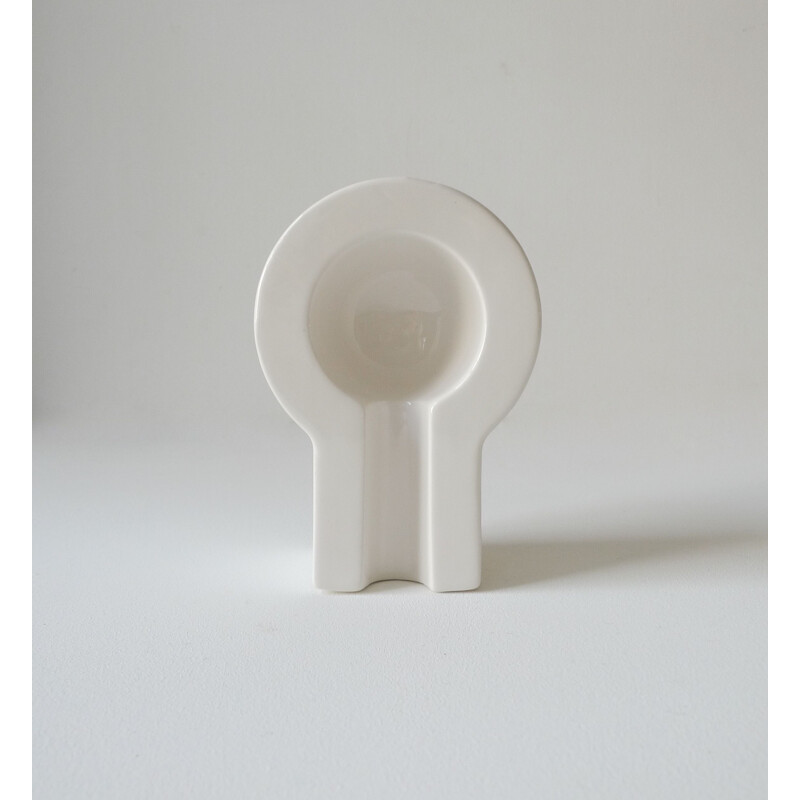 Vintage white "Yantra" Series glazed ceramic ashtray by Ettore Sottsass 1980