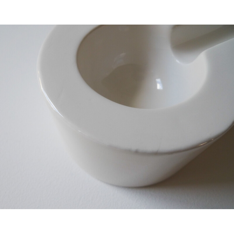 Vintage white "Yantra" Series glazed ceramic ashtray by Ettore Sottsass 1980