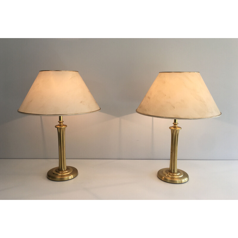 Pair of  Vintage Golden Brass Lamps 1970